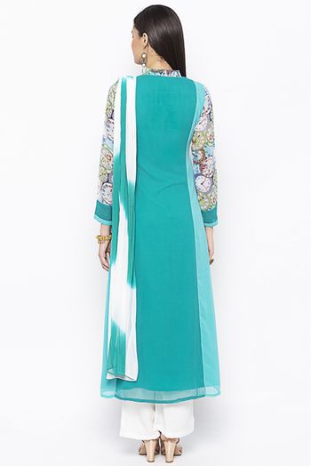 Plus Size Stitched Georgette Embroidery Palazzo Pant Suit In Green Colour