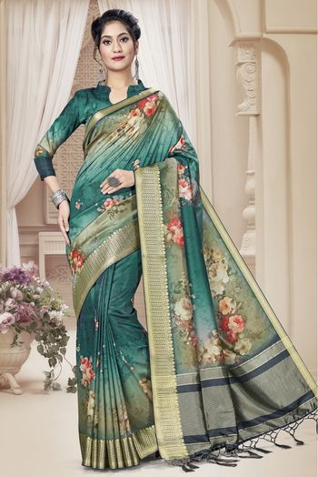 Buy Teal Green Tusser Silk Saree Online | Tusser Silk Saree