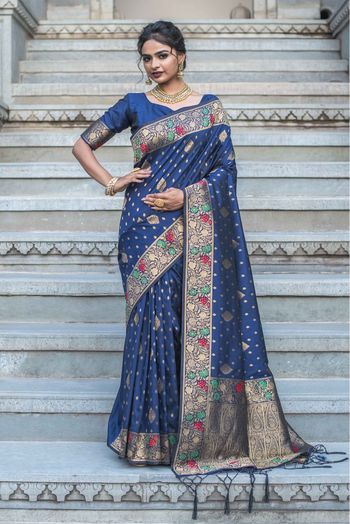 Banarasi Silk Woven Saree In Navy Blue Colour - SR1356960