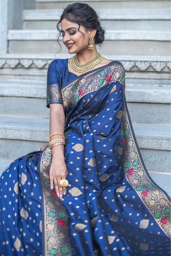 Banarasi Silk Woven Saree In Navy Blue Colour - SR1356960