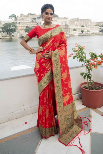 Banarasi Silk Woven Saree In Tomato Red Colour - SR1356957