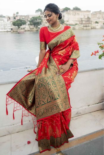 Banarasi Silk Woven Saree In Tomato Red Colour - SR1356957