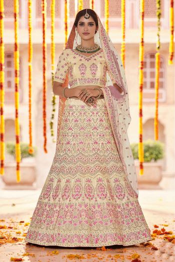 Crepe Thread Work Lehenga Choli In Yellow Colour - LD4900729