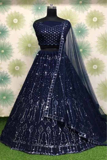 Georgette Embroidery Lehenga Choli In Navy Blue Colour - LD4010249