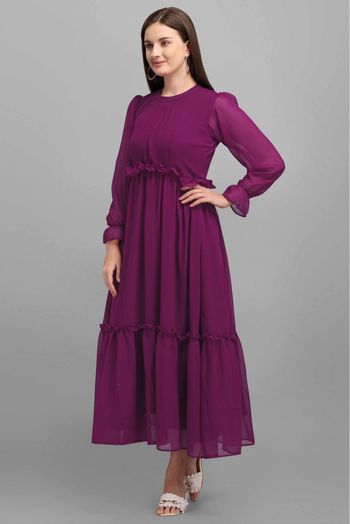 Georgette Plain Gown In Purple Colour - GW1780544