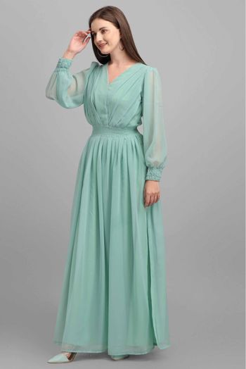 Georgette Plain Gown In Sea Green Colour - GW1780542