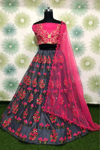 Net Embroidery Lehenga Choli In Grey Colour - LD4010161