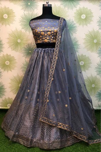 Net Embroidery Lehenga Choli In Grey Colour - LD4010190