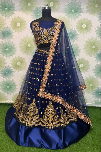 Net Embroidery Lehenga Choli In Navy Blue Colour - LD4010152