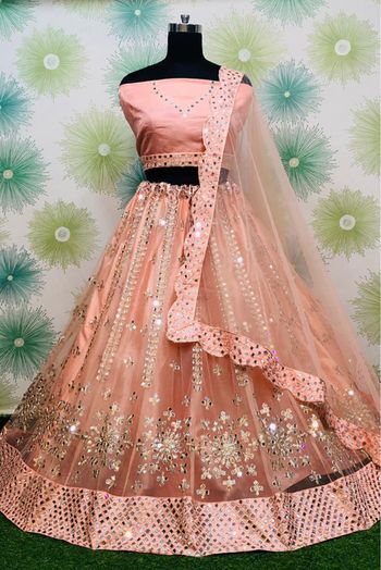 Net Embroidery Lehenga Choli In Peach Colour - LD4010240