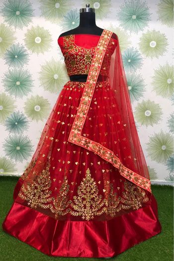 Net Embroidery Lehenga Choli In Red Colour - LD4010155