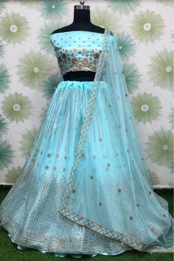 Net Embroidery Lehenga Choli In Sky Blue Colour - LD4010191