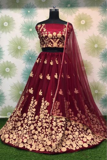 Net Embroidery Lehenga Choli In Wine Colour - LD4010193