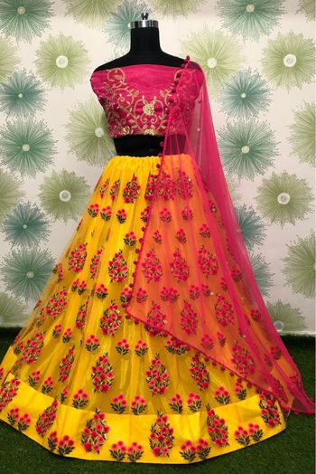 Net Embroidery Lehenga Choli In Yellow Colour - LD4010165