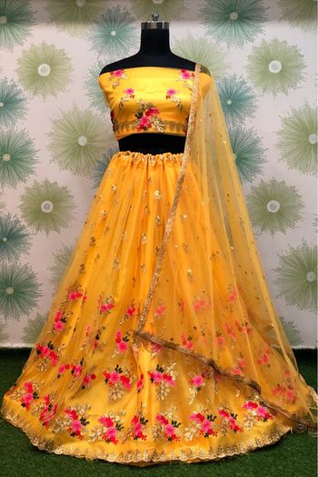 Net Embroidery Lehenga Choli In Yellow Colour - LD4010200