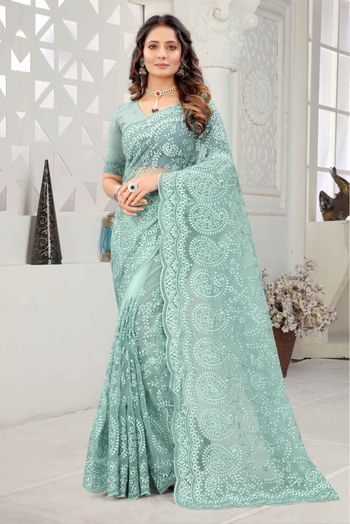 Sky Blue Saree Weaved With Silver Zari Banarasi Beautiful Zari Work In –  garment villa