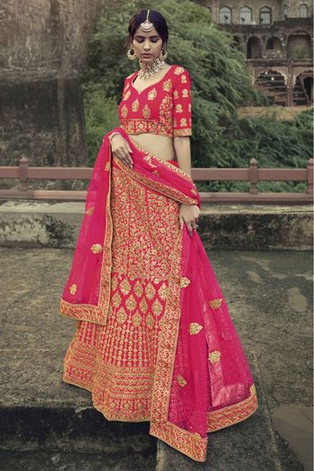 Satin Thread Work Lehenga Choli In Pink Colour - LD4900732