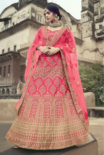Buy Pink Art Silk Wedding Wear Thread Work Lehenga Choli Online From  Wholesale Salwar.