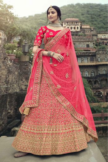 Satin Thread Work Lehenga Choli In Pink Colour - LD4900744