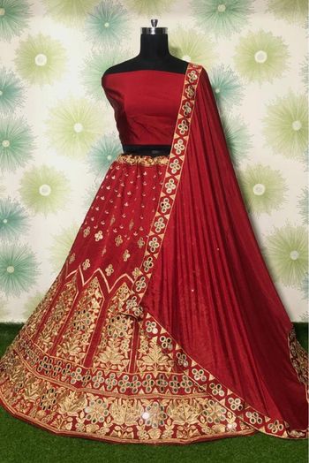 Taffeta Silk Embroidery Lehenga Choli In Red Colour - LD4010231