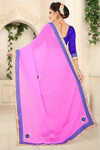 Marbal Chiffon Designer Saree In Pink Colour