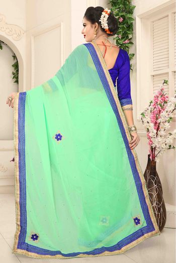 Marbal Chiffon Designer Saree In Sea Green Colour