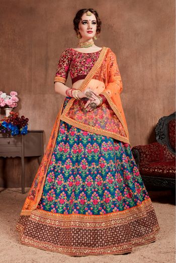 Mulberry Silk Embroidery Lehenga Choli In Blue Colour