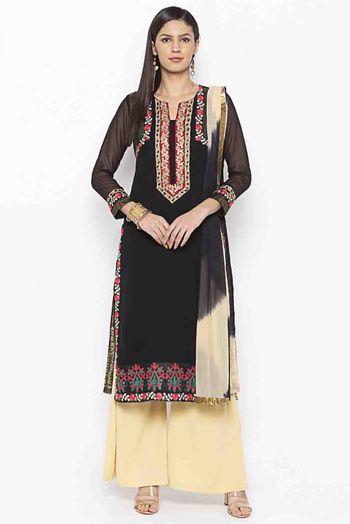 Plus Size Stitched Georgette Embroidery Palazzo Pant Suit In Black Colour -  SS2710543