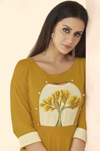 Rayon Embroidery Kurti In Mustard Colour - KR1352848