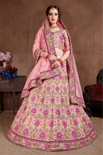 Taffeta Silk Embroidery Lehenga Choli In Pink Colour