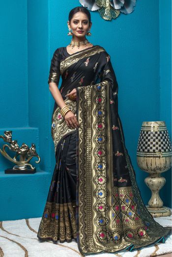 Banarasi Silk Woven Saree In Black Colour - SR1356083