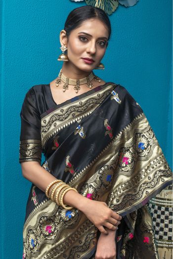 Banarasi Silk Woven Saree In Black Colour - SR1356083