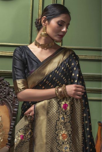 Banarasi Silk Woven Saree In Black Colour - SR1356086