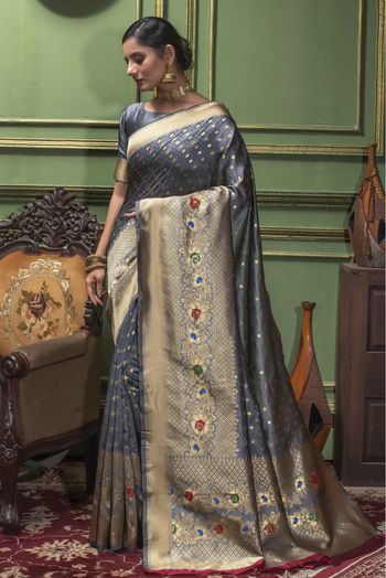 Banarasi Silk Woven Saree In Grey Colour - SR1356088