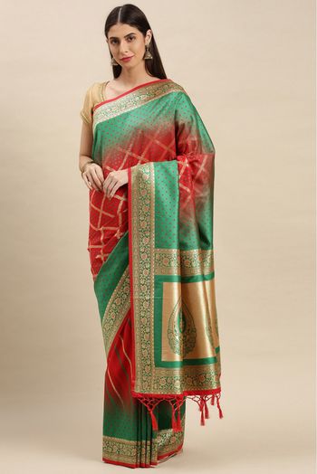 Banarasi Silk Woven Saree In Red And Green Colour - SR1391206