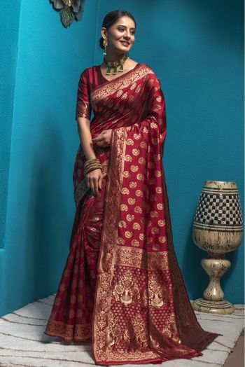 Banarasi Silk Woven Saree In Red Colour - SR1356075