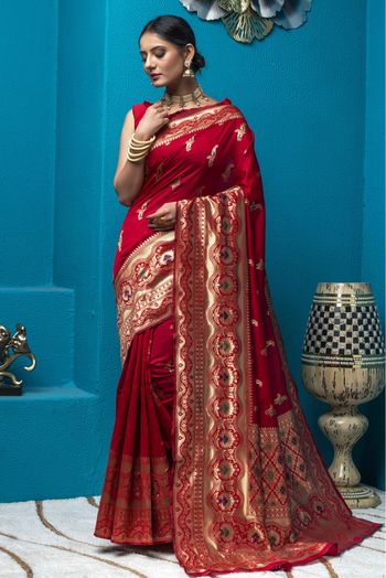 Banarasi Silk Woven Saree In Red Colour - SR1356082