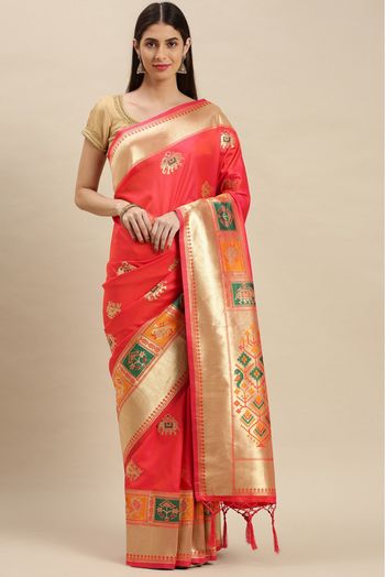 Banarasi Silk Woven Saree In Red Colour - SR1391212