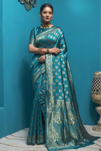 Banarasi Silk Woven Saree In Teal Colour - SR1356076