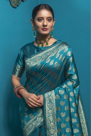 Banarasi Silk Woven Saree In Teal Colour - SR1356076