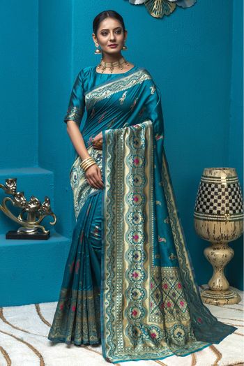 Banarasi Silk Woven Saree In Teal Colour - SR1356084