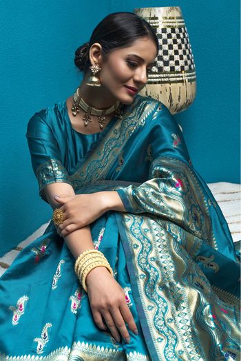 Banarasi Silk Woven Saree In Teal Colour - SR1356084