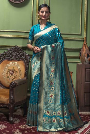 Banarasi Silk Woven Saree In Teal Colour - SR1356087