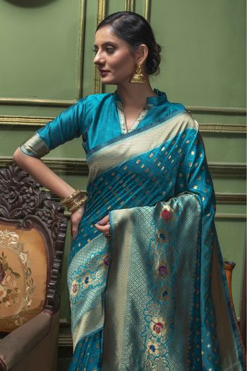 Banarasi Silk Woven Saree In Teal Colour - SR1356087