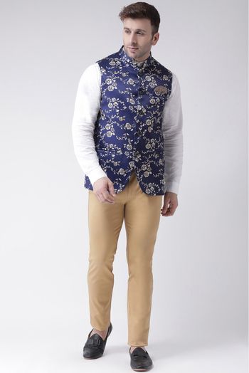 Blend Printed Nehru Jacket In Blue Colour - JK5300210