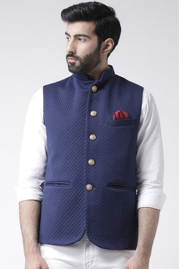 Blend Printed Nehru Jacket In Blue Colour - JK5300246