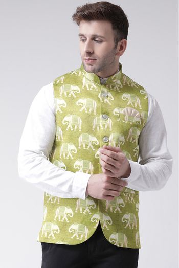 Blend Printed Nehru Jacket In Green Colour - JK5300211