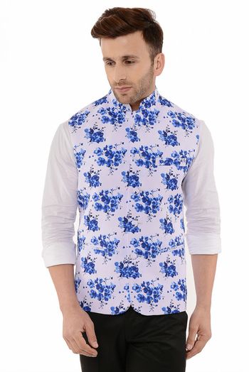 Blend Printed Nehru Jacket In Off White Colour - JK5300152