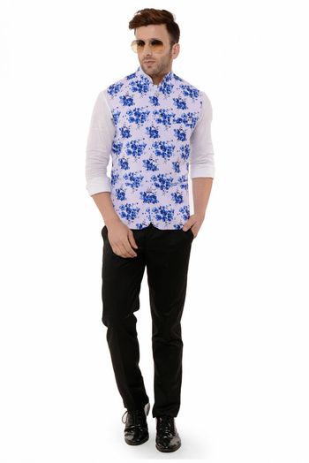 Blend Printed Nehru Jacket In Off White Colour - JK5300152