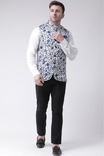 Blend Printed Nehru Jacket In Off White Colour - JK5300215